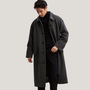 GENTLE HERD Single-Breasted Wool Overcoat - Black/Off White L